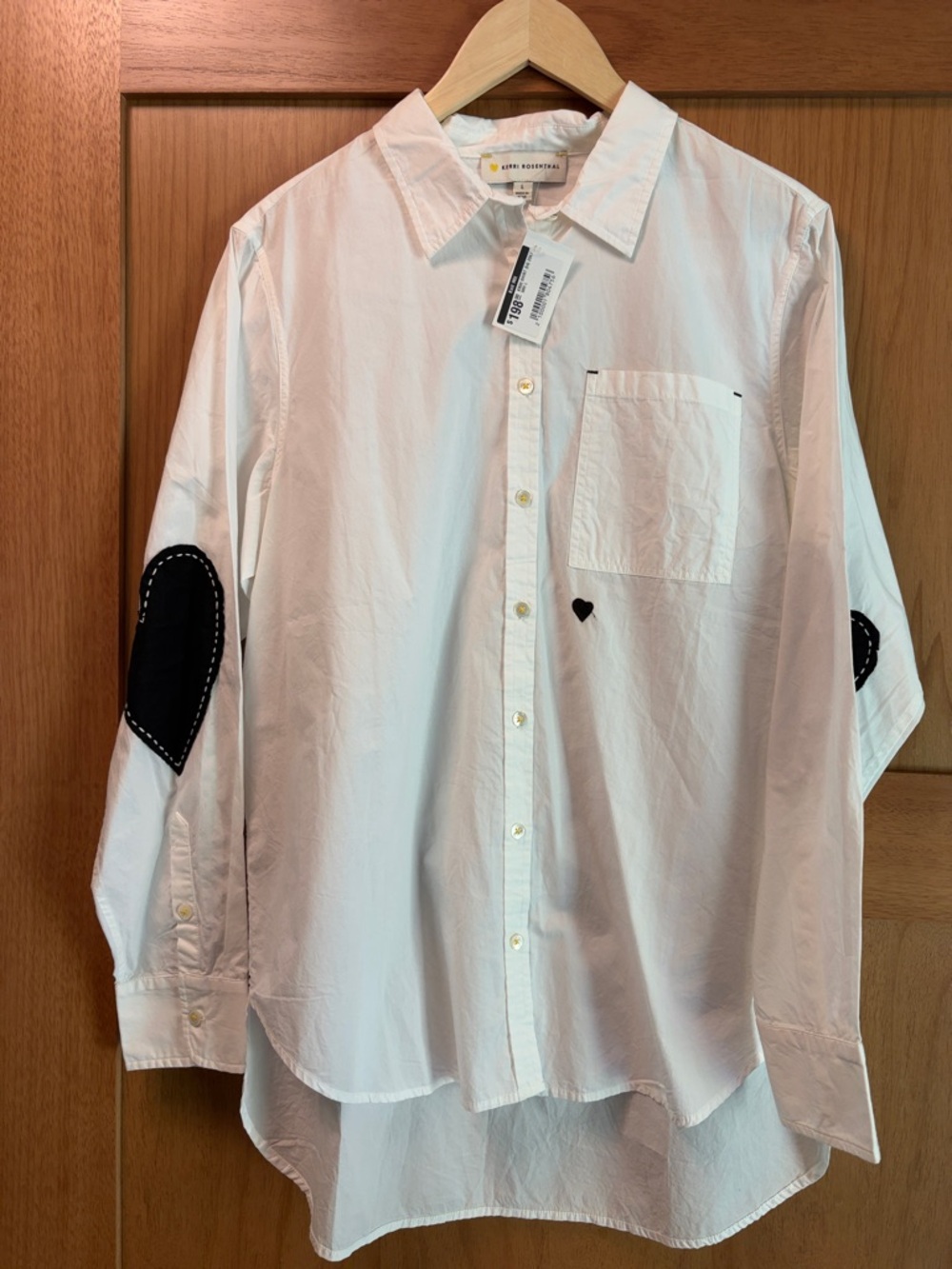 Comme Des Garçons Play White Button-Down Blouse with Black Heart Elbow Patches
